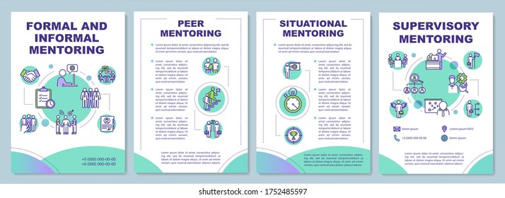 Formal and informal mentoring brochure template. Corporate supervision. Flyer, booklet, leaflet print, cover design with linear icons. Vector layouts for magazines, annual reports, advertising posters