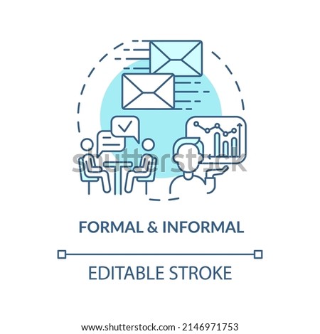 Formal and informal turquoise concept icon. Project communication management abstract idea thin line illustration. Isolated outline drawing. Editable stroke. Arial, Myriad Pro-Bold fonts used
