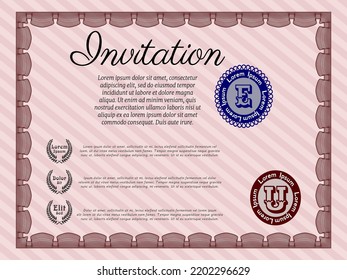 Invitación formal. Diseño artístico. Fondo complejo. Ilustración vectorial.  Color rojo.
