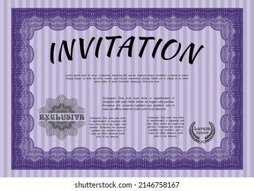 Formal invitation. Artistry design. With guilloche pattern. Customizable, Easy to edit and change colors.  Violet color.
