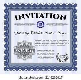 Formal invitation. Beauty design.  Customizable, Easy to edit and change colors.  Blue color.