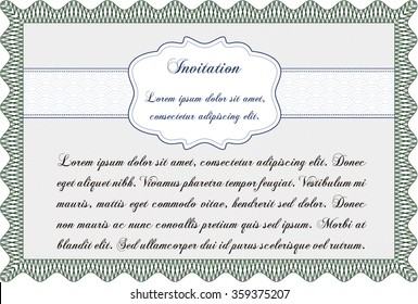 Formal invitation. Detailed.Excellent design. With guilloche pattern and background. 