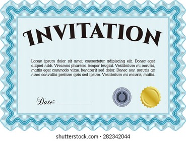 Formal invitation. Detailed.Nice design. With guilloche pattern and background. 