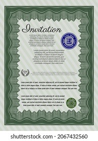 Formal invitation. Elegant design. With guilloche pattern.   Green color.