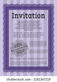 Formal invitation. Lovely design. With guilloche pattern. Customizable, Easy to edit and change colors.  Violet color.