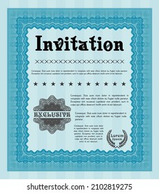 Formal invitation. Modern design. With background.   Light blue color.