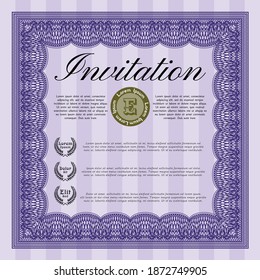 Formal invitation. Money design With guilloche pattern.   Violet color.