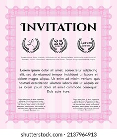 Formal invitation. Money Pattern design. With guilloche pattern. Customizable, Easy to edit and change colors.  Pink color.
