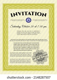Formal invitation. Money Pattern design. With linear background. Customizable, Easy to edit and change colors.  Yellow color.