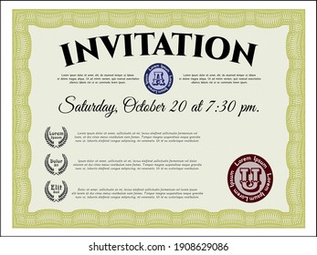 Invitación formal. Diseño de estilo de dinero. Fácil de imprimir. Ilustración vectorial.  Color amarillo.