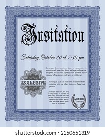 Formal invitation. Nice design. With background. Vector illustration.  Blue color.