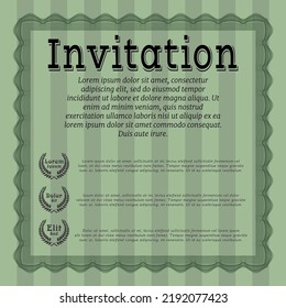 Formal invitation. Nice design. With great quality guilloche pattern. Detailed.  Green color.