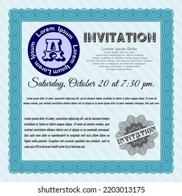 Formal invitation. Perfect design. With quality background. Vector illustration.  Light blue color.