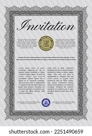 Formal invitation. Retro design. With background.   Grey color.