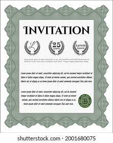 Formal invitation. Retro design. With guilloche pattern. Vector illustration.  Green color.