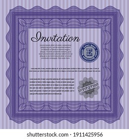 Formal invitation. Sophisticated design. With guilloche pattern and background. Detailed.  Violet color.