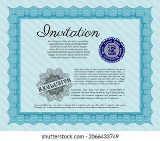 Formal invitation. Sophisticated design. Printer friendly.   Light blue color.