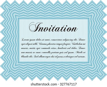 Plantilla de invitación formal. Borde, marco.Diseño cordial. Con un fondo lineal complejo. 