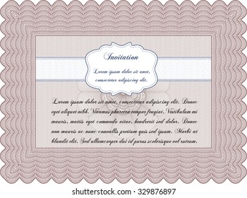 Formal invitation template. Border, frame.Elegant design. With guilloche pattern and background. 
