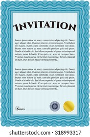 Formal invitation template. With complex linear background. Retro design. Border, frame.