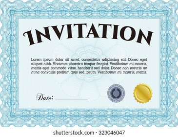 Formal invitation template. Customizable, Easy to edit and change colors.Nice design. With great quality guilloche pattern. 
