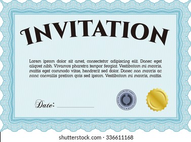 Formal invitation template. Customizable, Easy to edit and change colors.With guilloche pattern and background. Good design. 