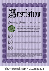 Plantilla de invitación formal. Excelente diseño. Con fondo lineal. Ilustración vectorial.  Color violeta.