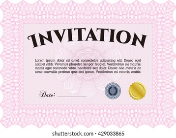 Plantilla de invitación formal. Excelente diseño. Personalizable, fácil de editar y cambiar los colores. Fondo complejo. 