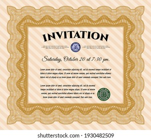 Formal invitation template. Good design. With complex linear background.   Orange color.