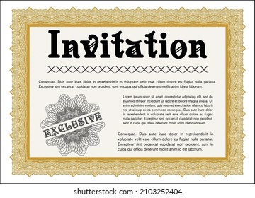 Formal invitation template. Good design. With linear background. Detailed.  Orange color.