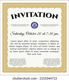 Formal invitation template. Good design. Easy to print. Customizable, Easy to edit and change colors.  Orange color.