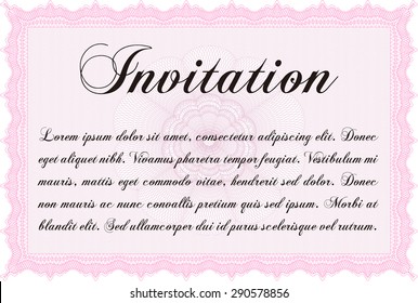 Formal invitation template. With guilloche pattern and background. Excellent design. Vector illustration.