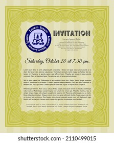 Formal invitation template. Lovely design. With linear background. Detailed.  Yellow color.