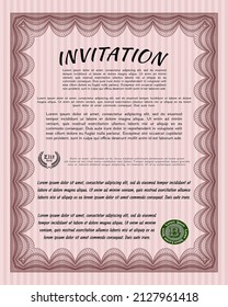 Formal invitation template. Money design. With complex linear background. Vector illustration.  Red color.