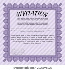 Formal invitation template. Money Pattern. With guilloche pattern. Customizable, Easy to edit and change colors.  Violet color.