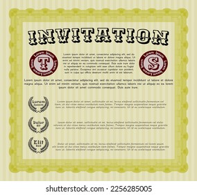Formal invitation template. Money Pattern. With complex background. Vector illustration.  Yellow color.
