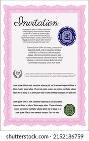 Formal invitation template. Nice design. With guilloche pattern. Customizable, Easy to edit and change colors.  Pink color.