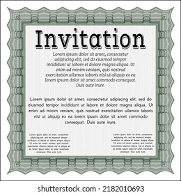 Formal invitation template. Nice design. With complex background. Vector illustration.  Green color.