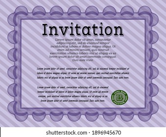 Formal invitation template. Sophisticated design. With linear background. Detailed.  Violet color.