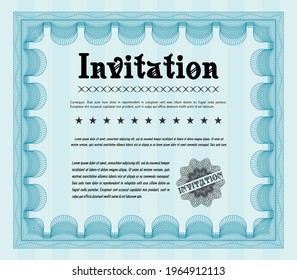 Formal invitation template. Superior design. Printer friendly. Vector illustration.  Light blue color.