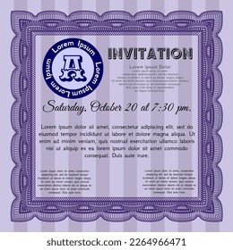 Formal invitation template. Superior design. Printer friendly. Vector illustration.  Violet color.