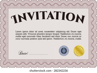 Plantilla de invitación formal. Ilustración vectorial.Diseño elegante. Fácil de imprimir. 