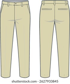 Formal khaki chinos trousers, front and back view