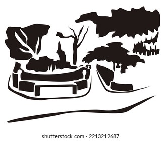 Composición de paisaje formal. Grabación de imágenes de una esquina de un parque con un banco