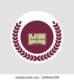 Formal minimal logo for school brown color book and leave brushes