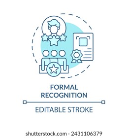 Formal recognition soft blue concept icon. Employee of the month. Achievements appreciation. Successful team work. Round shape line illustration. Abstract idea. Graphic design. Easy to use