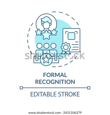 Formal recognition soft blue concept icon. Employee of the month. Achievements appreciation. Successful team work. Round shape line illustration. Abstract idea. Graphic design. Easy to use