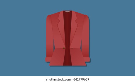 Formal Red Women's Jacket on Blue Background - Fashion Vector Illustration