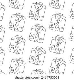 Formal shirt for men with tie, vector line seamless pattern background