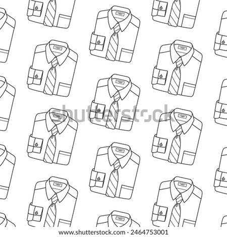 Formal shirt for men with tie, vector line seamless pattern background